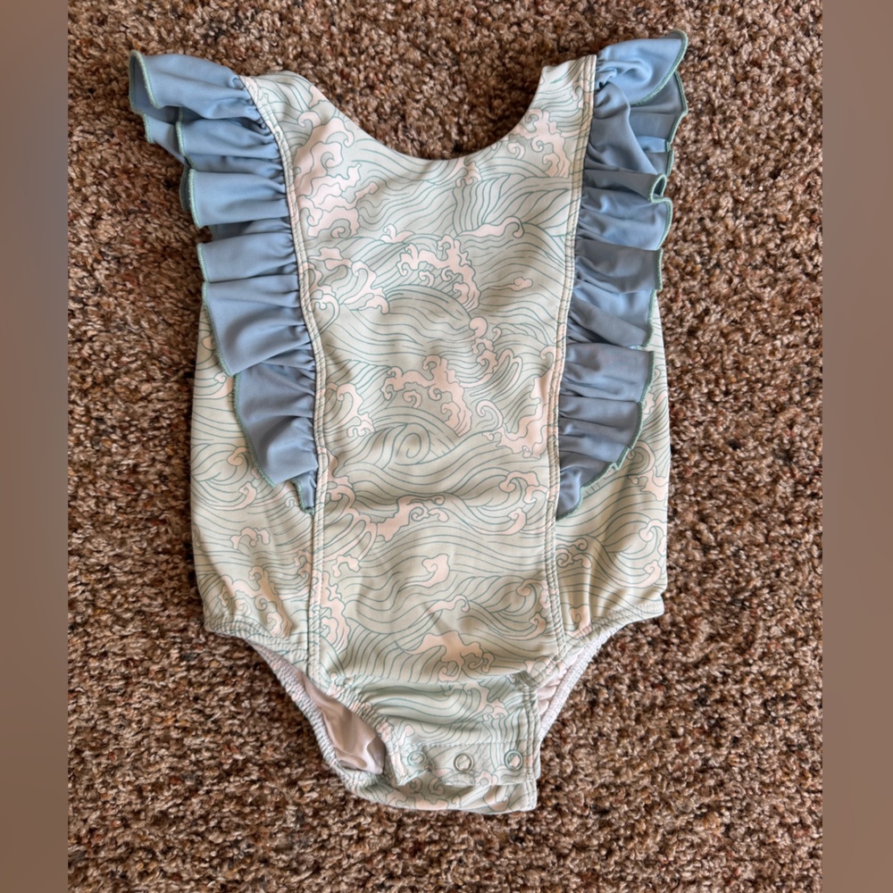 Caden Lane Double Ruffle One Piece swimsuit 18-24mo Blue Waves